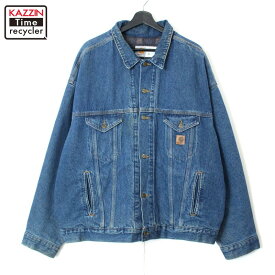 90s ヴィンテージ カーハート Carhartt 裏地ブランケット デニムジャケット 古着 ★ メンズ 表記XXLサイズ ブルー