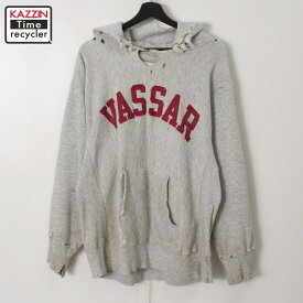 80s USA製 ヴィンテージ チャンピオン Champion VASSAR カレッジ ボロ トリコタグ リバースウィーブスウェットパーカー 古着 ★ メンズ 表記Lサイズ グレー