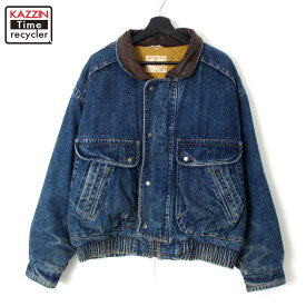 80s ヴィンテージ リーバイス Levi's 襟レザー ボンバー デニムジャケット 古着 ★ メンズ 表記Mサイズ ネイビー