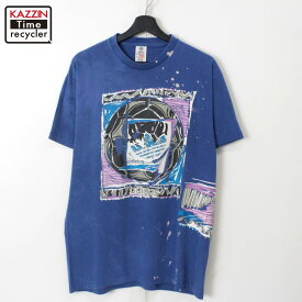 90s USA製 ヴィンテージ アディダス adidas プリント 半袖Tシャツ 古着 ★ メンズ Lサイズ相当 ブルー
