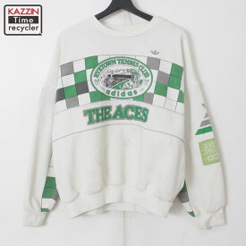 80s ヴィンテージ アディダス adidas 総柄 スウェット トレーナー 古着 ★ メンズ XL~サイズ相当 ビッグサイズ オーバーサイズ ホワイト