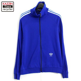 80s ヴィンテージ アディダス adidas トレフォイルロゴ フルジップ トラックジャケット 古着 ★ メンズ M~Lサイズ相当 ブルー