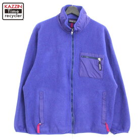 90s USA製 ヴィンテージ 無地 バイカラー フリースジャケット 古着 ★ メンズ 表記XLサイズ パープル