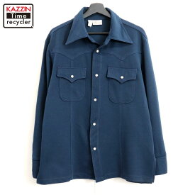 70s ヴィンテージ シアーズ Sears オープンカラー ウエスタン 長袖シャツ 古着 ★ メンズ 表記Lサイズ ネイビー