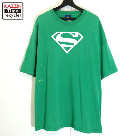 【中古】00s スーパーマン Superman ロゴ 半袖Tシャツ 古着 メンズ XLサイズ相当 ビッグサイズ オーバーサイズ グリーン