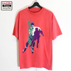 【中古】90s ヴィンテージ アイススケート 半袖Tシャツ 古着 メンズ XLサイズ相当 ビッグサイズ オーバーサイズ レッド