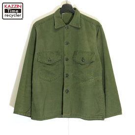 【中古】60s USA製 ヴィンテージ U.S.ARMY OG-107 ユーティリティ ミリタリーシャツ 古着 メンズ Lサイズ相当 オリーブグリーン