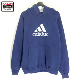 【中古】90s USA製 ヴィンテージ アディダス adidas スウェット パーカー 古着 メンズ 表記Mサイズ ネイビー