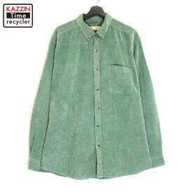 【中古】00s ボタンダウン 長袖シャツ 古着 メンズ 表記XLサイズ グリーン