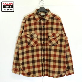 【中古】90s USA製 ヴィンテージ エルエルビーン L.L.Bean ブロックチェック柄 ウール 長袖シャツ 古着 メンズ 表記XLサイズ ブラウン