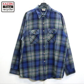【中古】90s ヴィンテージ ファイブブラザー FIVE BROTHER チェック柄 ヘビーネル 長袖シャツ 古着 メンズ 表記XLサイズ ブルー