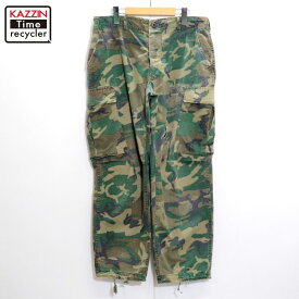 【中古】70s USA製 ヴィンテージ U.S.ARMY ブラウンリーフカモ カーゴ ミリタリーパンツ 古着 メンズ XLサイズ相当 ビッグサイズ オーバーサイズ グリーン