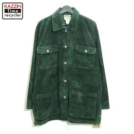【中古】DEADSTOCK 90s ヴィンテージ 太畝 コーデュロイ 長袖シャツ 古着 メンズ 表記Lサイズ グリーン
