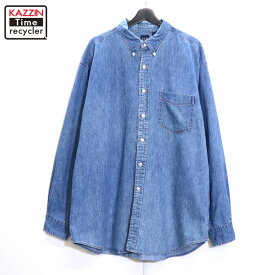 【中古】00s ギャップ GAP デニム ボタンダウン 長袖シャツ 古着 メンズ 表記XLサイズ ブルー