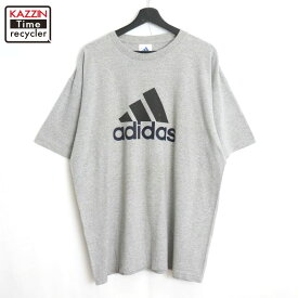 【中古】90s USA製 ヴィンテージ アディダス adidas ロゴ プリント 半袖Tシャツ 古着 メンズ 表記Lサイズ グレー