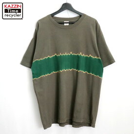 【中古】00s タイダイ柄 半袖Tシャツ 古着 メンズ XLサイズ相当 ビッグサイズ オーバーサイズ カーキ