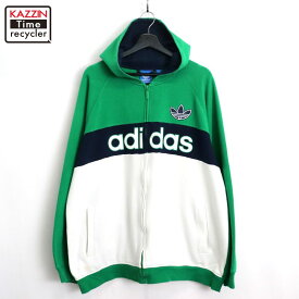 【中古】00s アディダス adidas フルジップ スウェット パーカー 古着 メンズ 表記XLサイズ グリーン