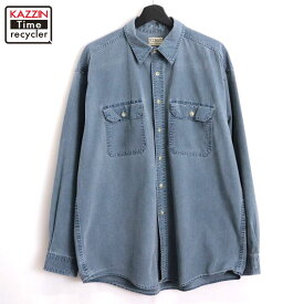 【中古】00s エルエルビーン L.L.Bean 無地 長袖シャツ 古着 メンズ 表記Lサイズ ブルー