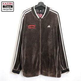 【中古】00s アディダス adidas スリーストライプ ベロア トラックジャケット 古着 メンズ 表記Lサイズ ブラック