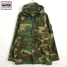【中古】90s USA製 ヴィンテージ U.S.ARMY ウッドランドカモ ECWCS ステンシルプリント ミリタリージャケット 古着 メンズ XLサイズ相当 ビッグサイズ オーバーサイズ マルチカラー