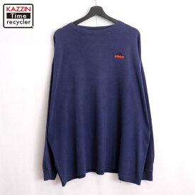 【中古】90s USA製 ヴィンテージ アディダス adidas 長袖Tシャツ 古着 メンズ 表記XLサイズ ネイビー
