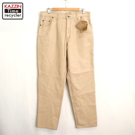 【中古】DEADSTOCK 00s テーパード レザー パンツ 古着 メンズ XLサイズ相当 ビッグサイズ オーバーサイズ ベージュ