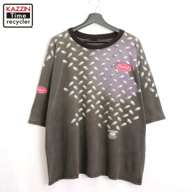 【中古】90s ヴィンテージ 大判プリント 半袖Tシャツ 古着 メンズ XLサイズ相当 ビッグサイズ オーバーサイズ ブラック