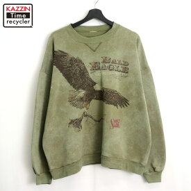 【中古】80s ヴィンテージ タイダイ柄 イーグル アニマル プリント スウェット トレーナー 古着 メンズ XLサイズ相当 ビッグサイズ オーバーサイズ カーキ