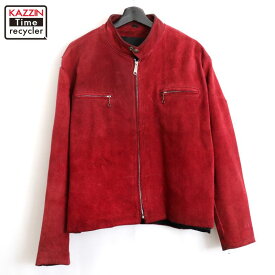 【中古】70s ヴィンテージ スウェード シングルライダースジャケット 古着 メンズ XL~サイズ相当 ビッグサイズ オーバーサイズ バーガンディ