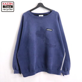 【中古】90s USA製 ヴィンテージ アディダス adidas スウェット トレーナー 古着 メンズ 表記XLサイズ ブルー