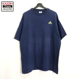 【中古】90s USA製 ヴィンテージ アディダス adidas 半袖Tシャツ 古着 メンズ 表記Lサイズ ネイビー
