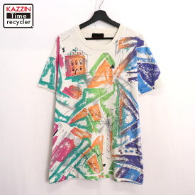 【中古】90s USA製 ヴィンテージ MARIKA オールオーバープリント ラメプリント 半袖Tシャツ 古着 メンズ XLサイズ相当 ビッグサイズ オーバーサイズ マルチカラー