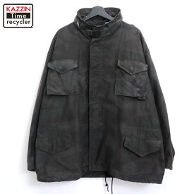 【中古】80s USA製 ヴィンテージ カベラス Cabelas ウッドランドカモ M-65タイプ 後染め ジャケット 古着 メンズ XLサイズ相当 ビッグサイズ オーバーサイズ ブラック