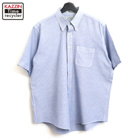 【中古】90s USA製 ヴィンテージ エルエルビーン L.L.Bean ストライプ柄 ボタンダウン 半袖シャツ 古着 メンズ XLサイズ相当 ビッグサイズ オーバーサイズ ブルー