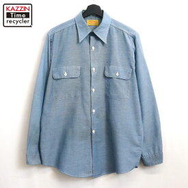 【中古】70s ヴィンテージ ビッグヤンク BigYank シャンブレー 長袖シャツ 古着 メンズ Lサイズ相当 ライトブルー