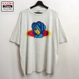 【中古】90s USA製 ヴィンテージ キャラクター プリント 半袖Tシャツ 古着 メンズ XL~サイズ相当 ビッグサイズ オーバーサイズ ライトグレー