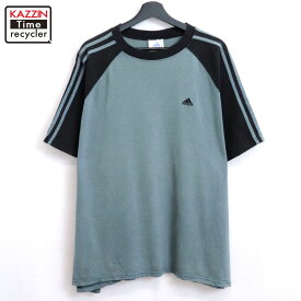 【中古】00s アディダス adidas ラグラン 半袖Tシャツ 古着 メンズ 表記XLサイズ ブルー