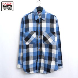 【中古】90s USA製 ヴィンテージ ビッグマック BIGMAC ブロックチェック柄 ヘビーネル 長袖シャツ 古着 メンズ 表記Mサイズ ブルー