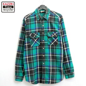 【中古】90s ヴィンテージ ファイブブラザー FIVE BROTHER チェック柄 ヘビーネル 長袖シャツ 古着 メンズ 表記L-TALLサイズ グリーン