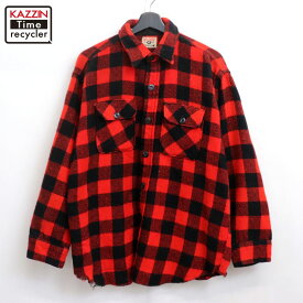 【中古】60s ヴィンテージ CHILL CHASER チェック柄 ウール 長袖シャツ 古着 メンズ XLサイズ相当 ビッグサイズ オーバーサイズ ブラック・レッド