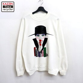 【中古】80s USA製 ヴィンテージ キャロル・ジョセフ カジノ スウェット トレーナー 古着 メンズ XLサイズ相当 ビッグサイズ オーバーサイズ ホワイト