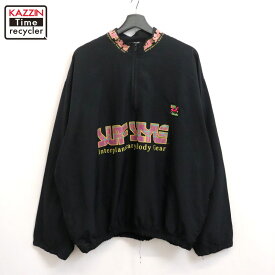 【中古】80s USA製 ヴィンテージ サーフスタイル SURFSTYLE ハーフジップ プルオーバー ナイロンジャケット 古着 メンズ XL~サイズ相当 ビッグサイズ オーバーサイズ ブラック