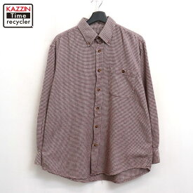 【中古】00s オービス ORVIS 千鳥格子 ボタンダウン 長袖シャツ 古着 メンズ 表記Lサイズ バーガンディ