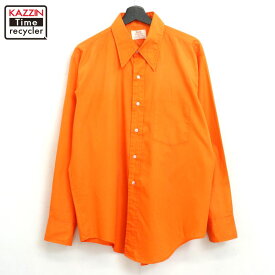 【中古】70s USA製 ヴィンテージ アロー ARROW 無地 長袖シャツ 古着 メンズ 表記17サイズ オレンジ
