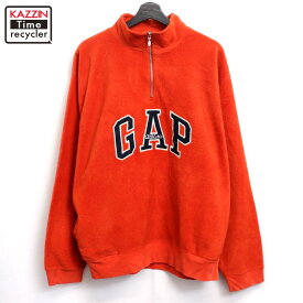 【中古】90s ヴィンテージ ギャップ GAP ハーフジップ フリースジャケット 古着 メンズ 表記Lサイズ オレンジ