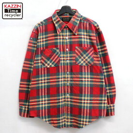 【中古】70s ヴィンテージ ジェイシーペニー J.C.Penney チェック柄 ヘビーネル 長袖シャツ 古着 メンズ 表記XLサイズ レッド・グリーン