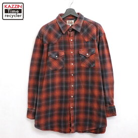 【中古】00s ELY チェック柄 ネル ウエスタンシャツ 古着 メンズ 表記XLサイズ オレンジ