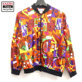 【中古】80s USA製 ヴィンテージ 総柄 ジャケット 古着 レディース オレンジ・マルチカラー
