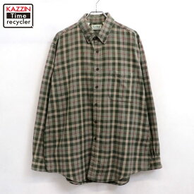 【中古】90s USA製 ヴィンテージ エルエルビーン L.L.Bean チェック柄 ボタンダウン ライトネル 長袖シャツ 古着 メンズ 表記Lサイズ グリーン・マルチカラー