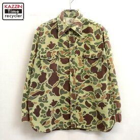 【中古】70s ヴィンテージ Black Sheep ブラックシープ ハンティングカモ シャモアクロス 長袖シャツ 古着 メンズ 表記XLサイズ カーキ